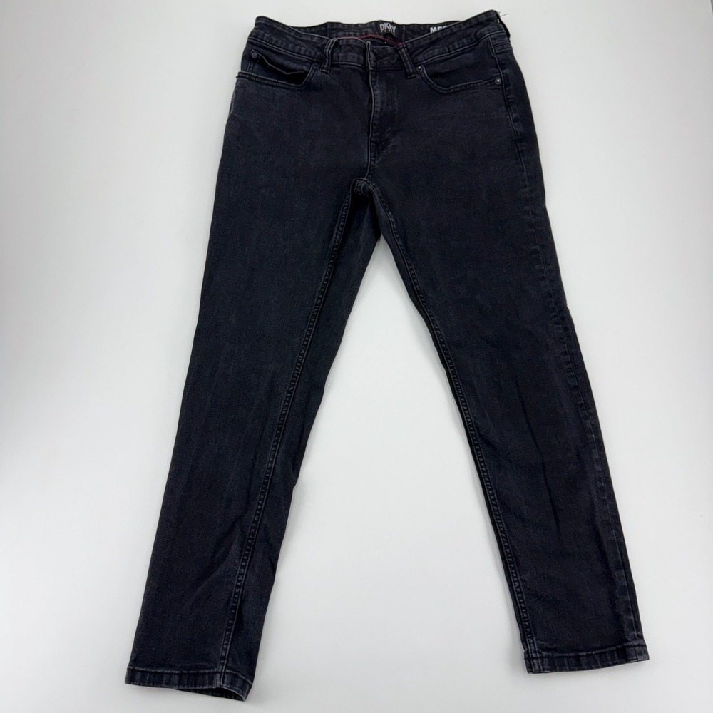 DKNY Jeans Mercer Skinny Fit Men 33x29 Black Faded Denim Stretch Pants